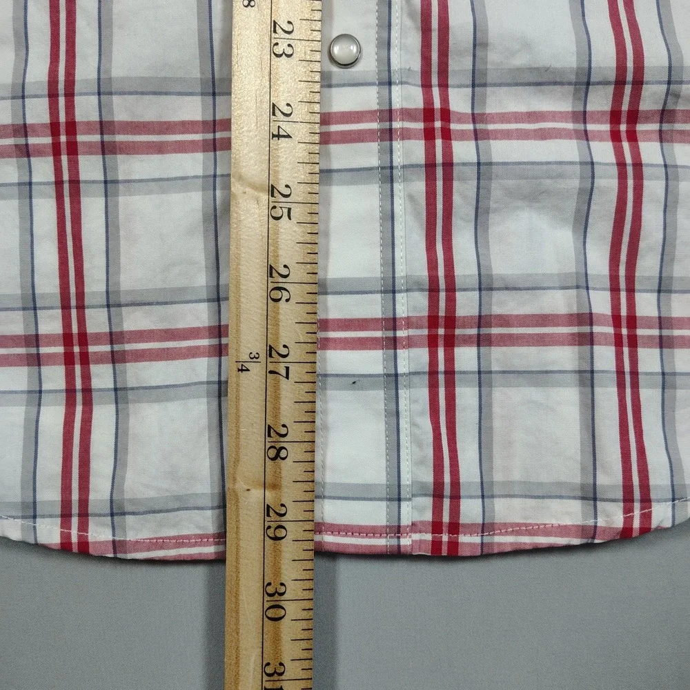 Wrangler Western Shirt Men Medium White Red Plaid Pearl Snap Short Sleeve Cotton